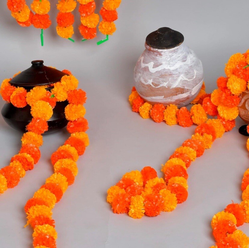 Krati Exports artificial flowers 5 pc 5 ft Marigold Garland indian wedding