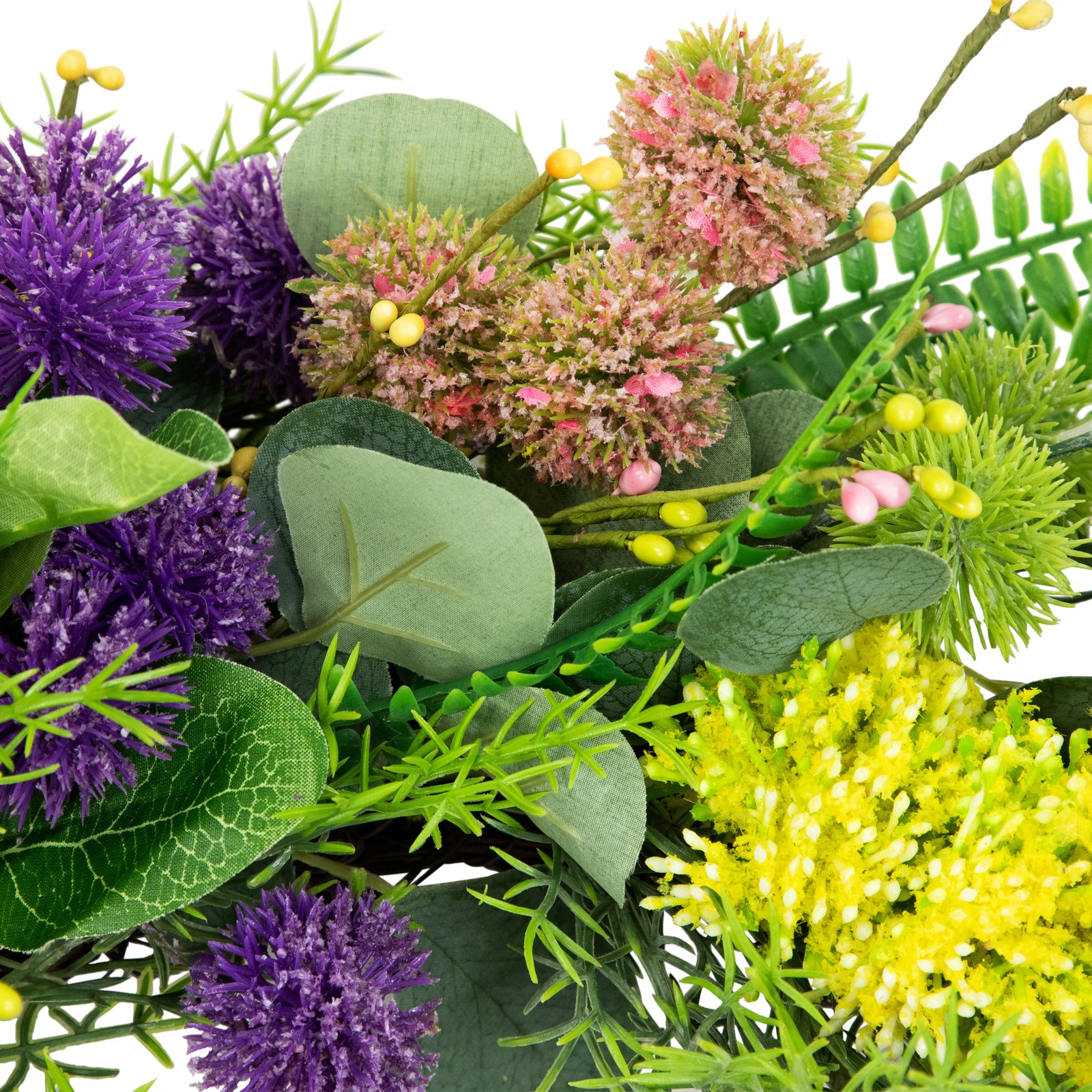 Northlight Mixed Foliage and Thistle Spring Wreath – 22″ – Yellow and Purple