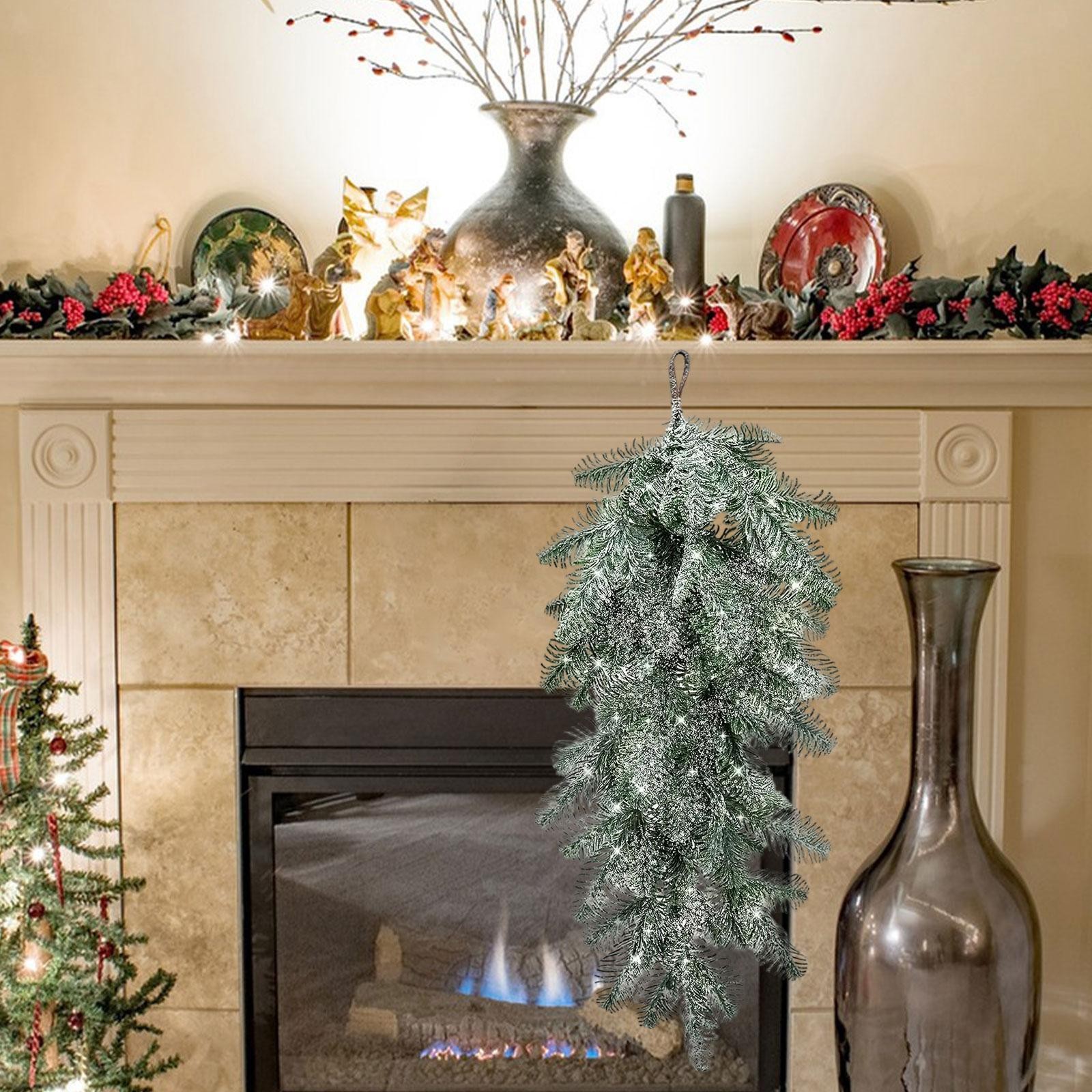 Christmas Teardrop Swag Home Anniversary Artificial Snow Pine Needle Wreath