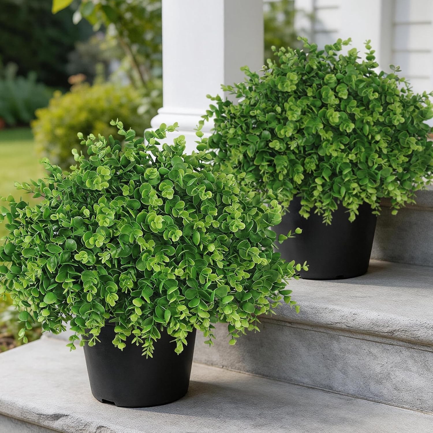 2 Set Real Touch Artificial Eucalyptus Topiary Trees for Outdoor Decor – 16″ …