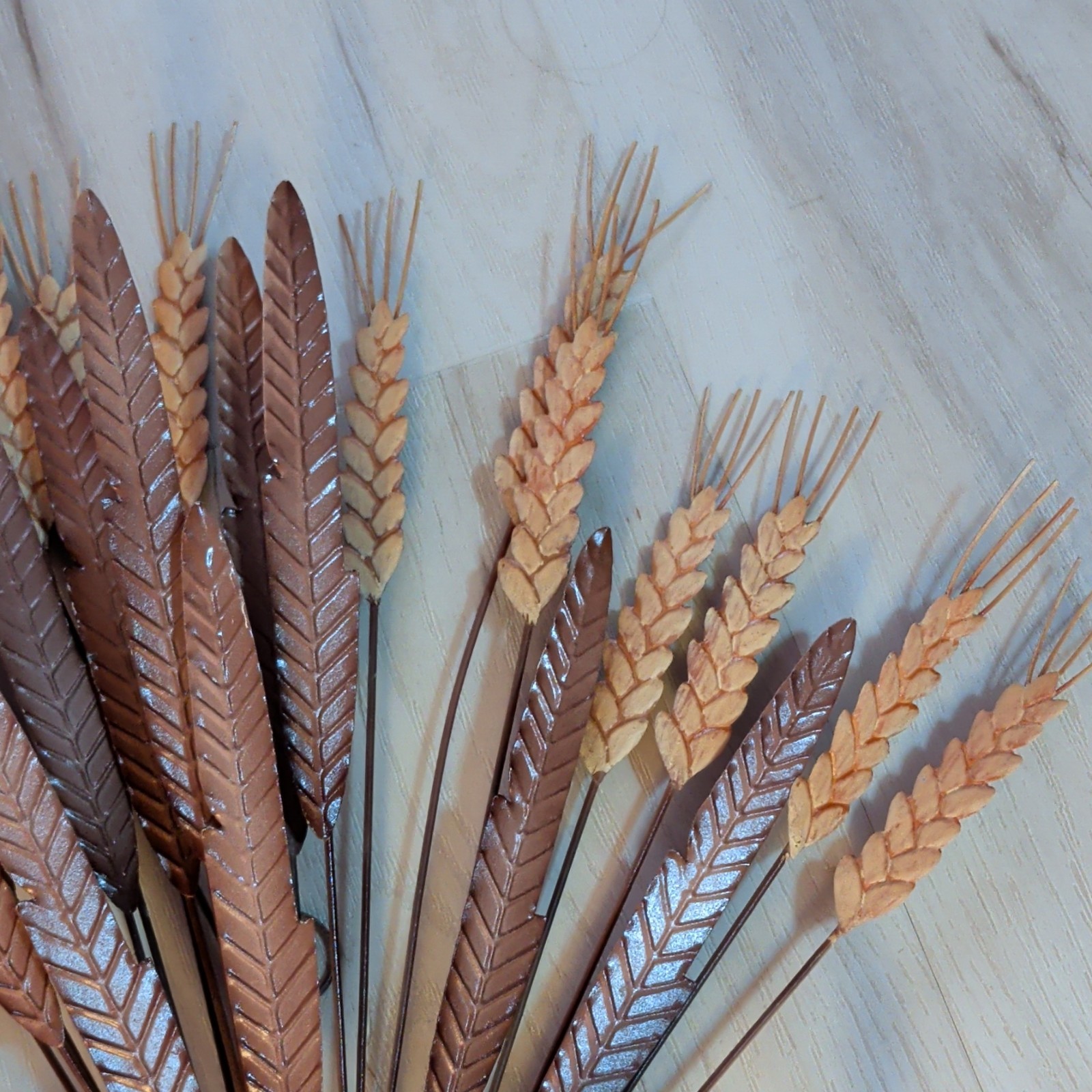 Metal Artificial Wheat Sheaf Bunch Wall Decor w/ Bow, Brown/Beige 20 in