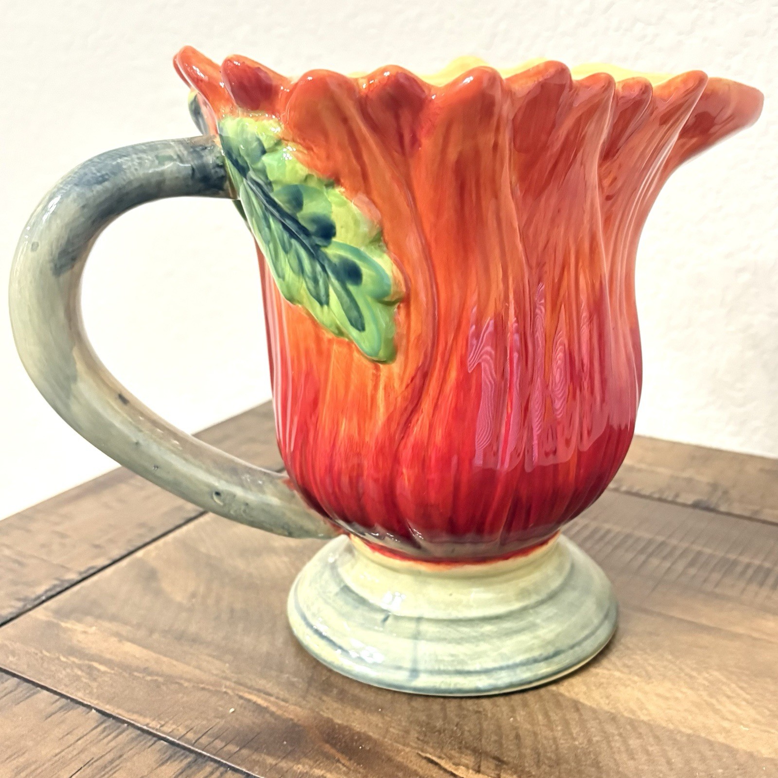 Flower Vegetable Majorca Orange Green Leaf Centerpiece Pitcher Vase Decor