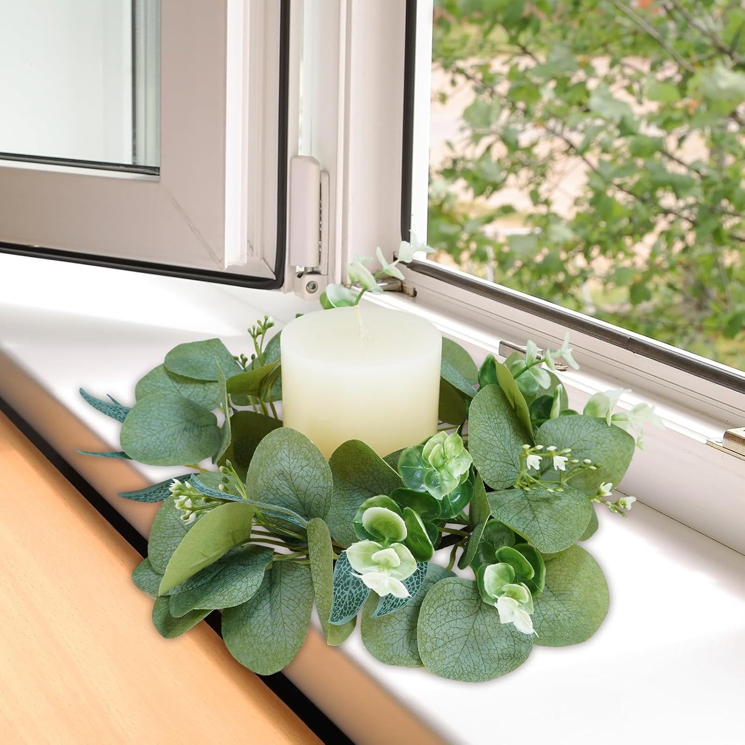 Artificial Eucalyptus Candle Rings – Set of 4 Greenery Wreaths for Holders