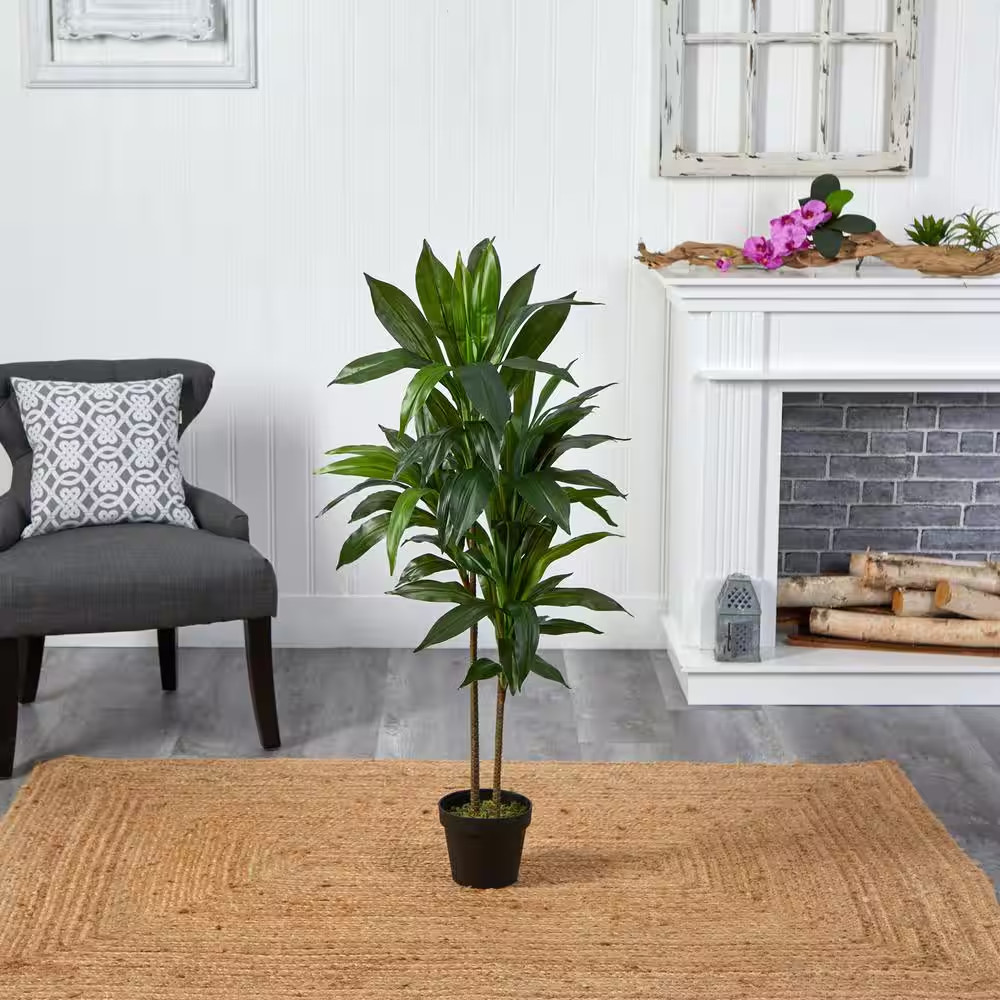 Real Touch 48 In. Artificial H Green Dracaena Silk Plant