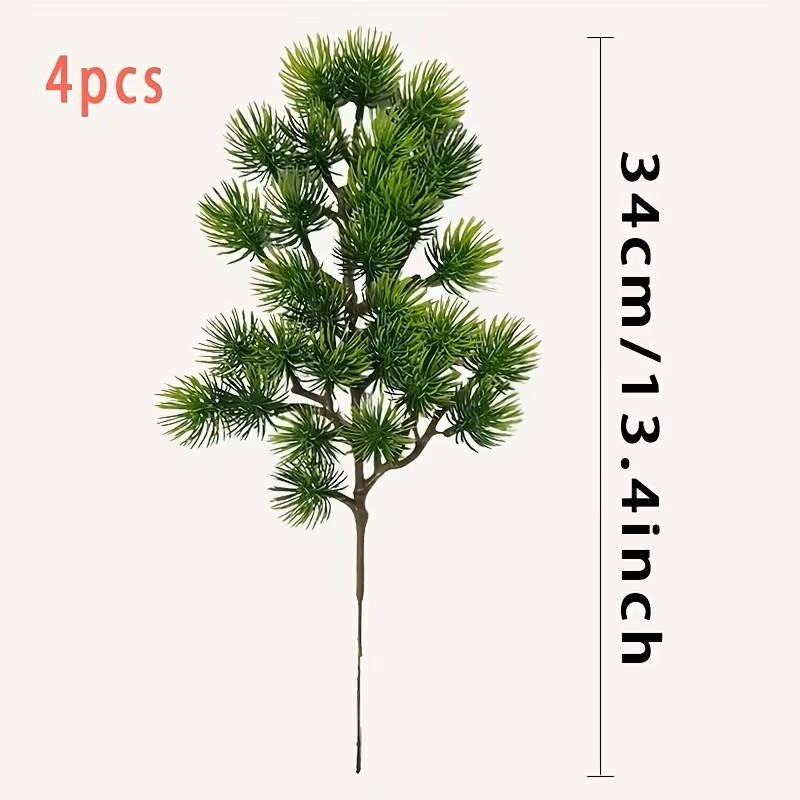Set Of 4 Large Realistic Artificial DIY Bonsai Cedar Pine Branches 13.5″ Green