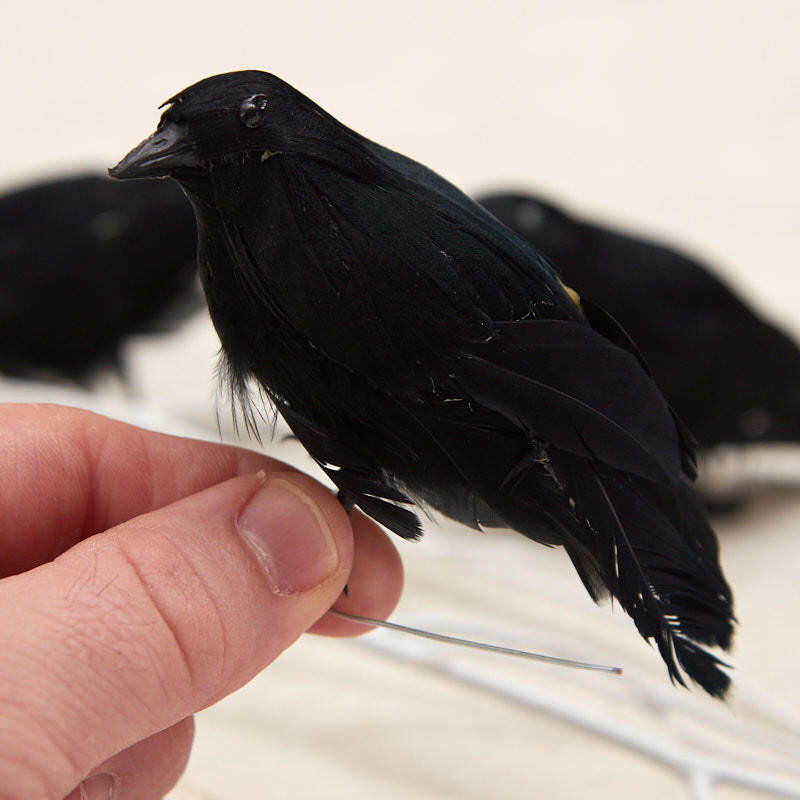 Artificial Icy Branches with Crows Arrangement Kit for Halloween & Fall