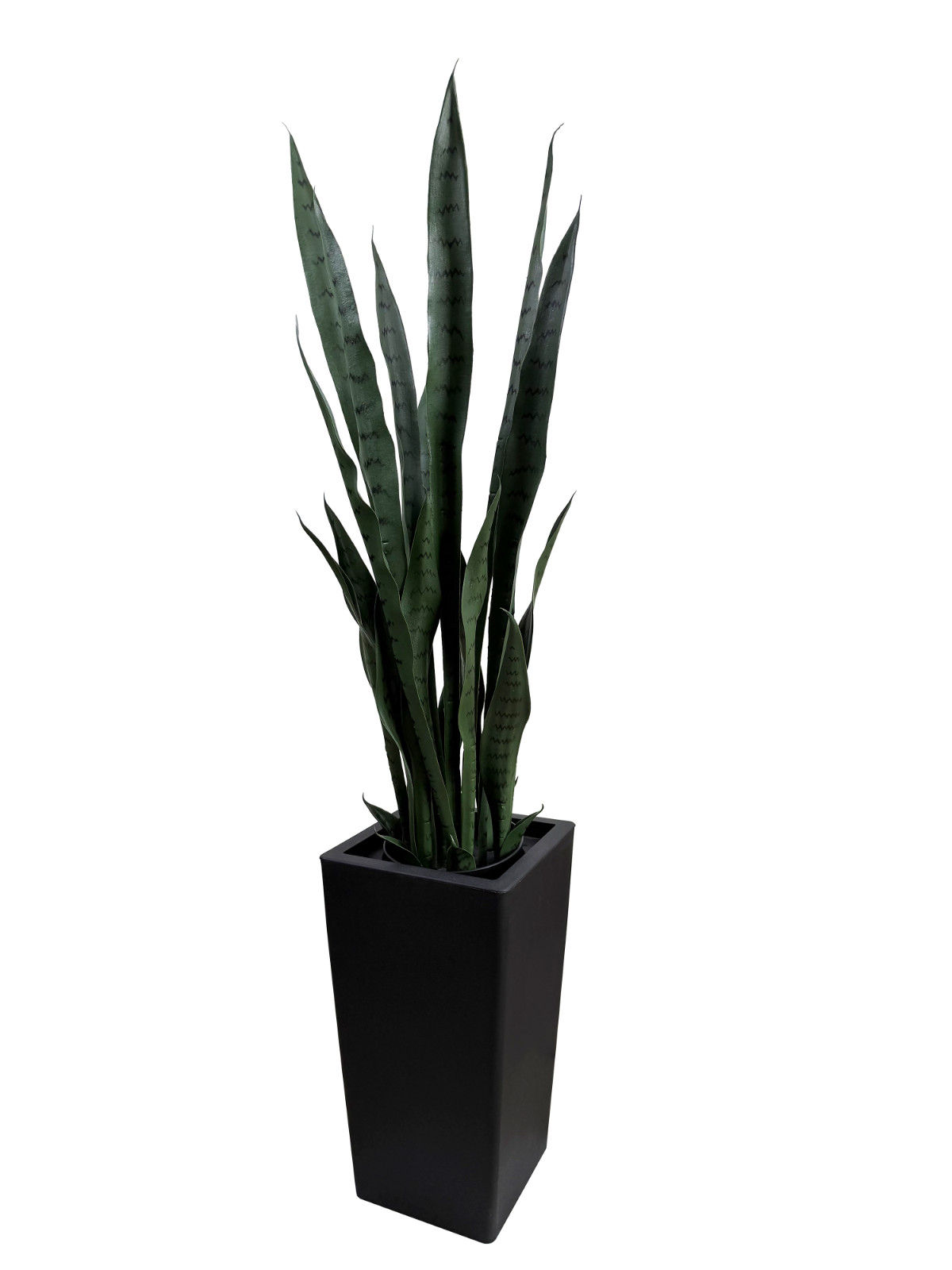 90cm Dark Artificial Snake Plant in Black Pot, Potted Sansevieria