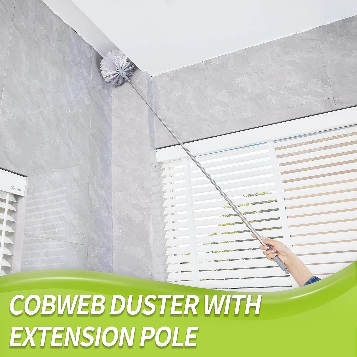 Cobweb Duster with Extension Pole, Spider Web Brush & Ceiling Duster Kit for Cle