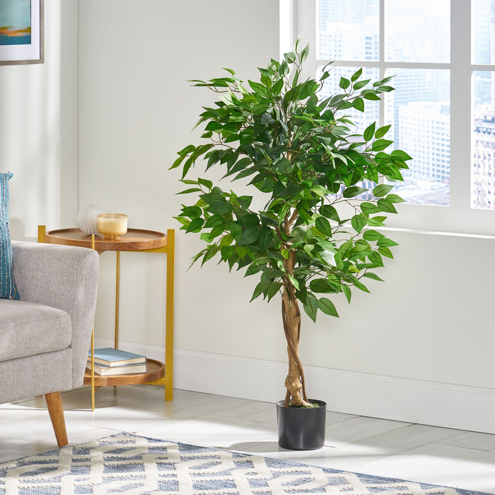 47.24″ Artificial Ficus Tree with Black Planter for Indoor Outdoor Green