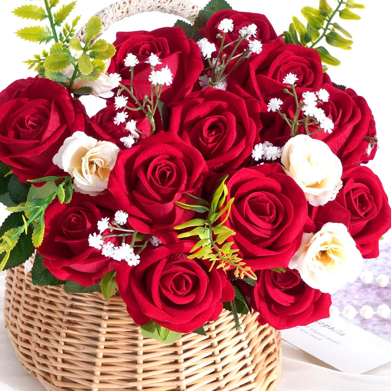 200 Pcs Red Roses Artificial Flowers, Real Touch Velvet Roses Bouquet Fake Flowe