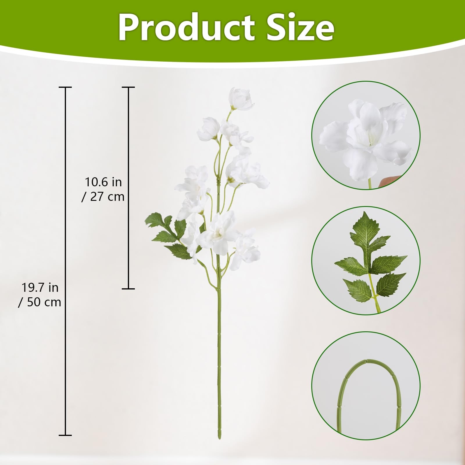 10PCS White Delphinium Artificial Flowers 19.7” Faux Delphinium Stems Silk L…