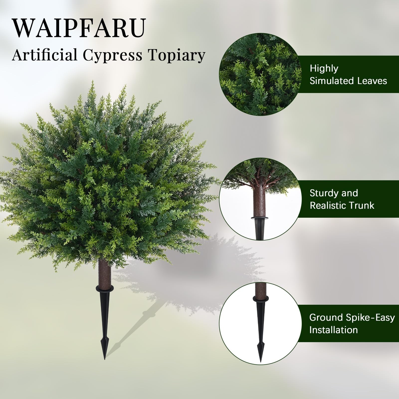 Artificial Plants Outdoor, 2Pcs 23” Artificial Cedar Topiary with Ground Spi…