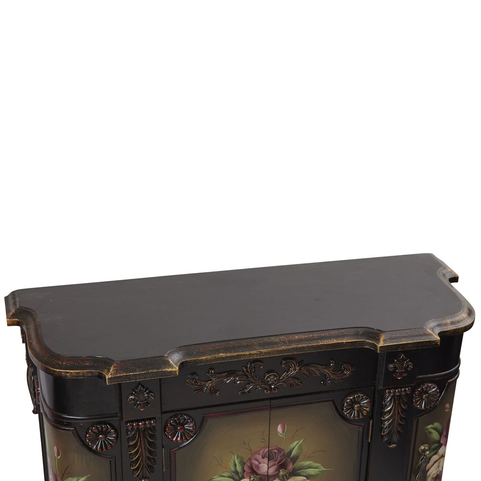 French Vintage Style Floor Cabinet 4 Door Storage 28 Tall Brown