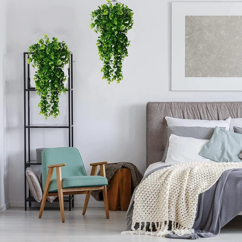1Pcs Artificial 5Forks Rattan Eucalyptus Wall Hanging Simulation Greenery Fake H