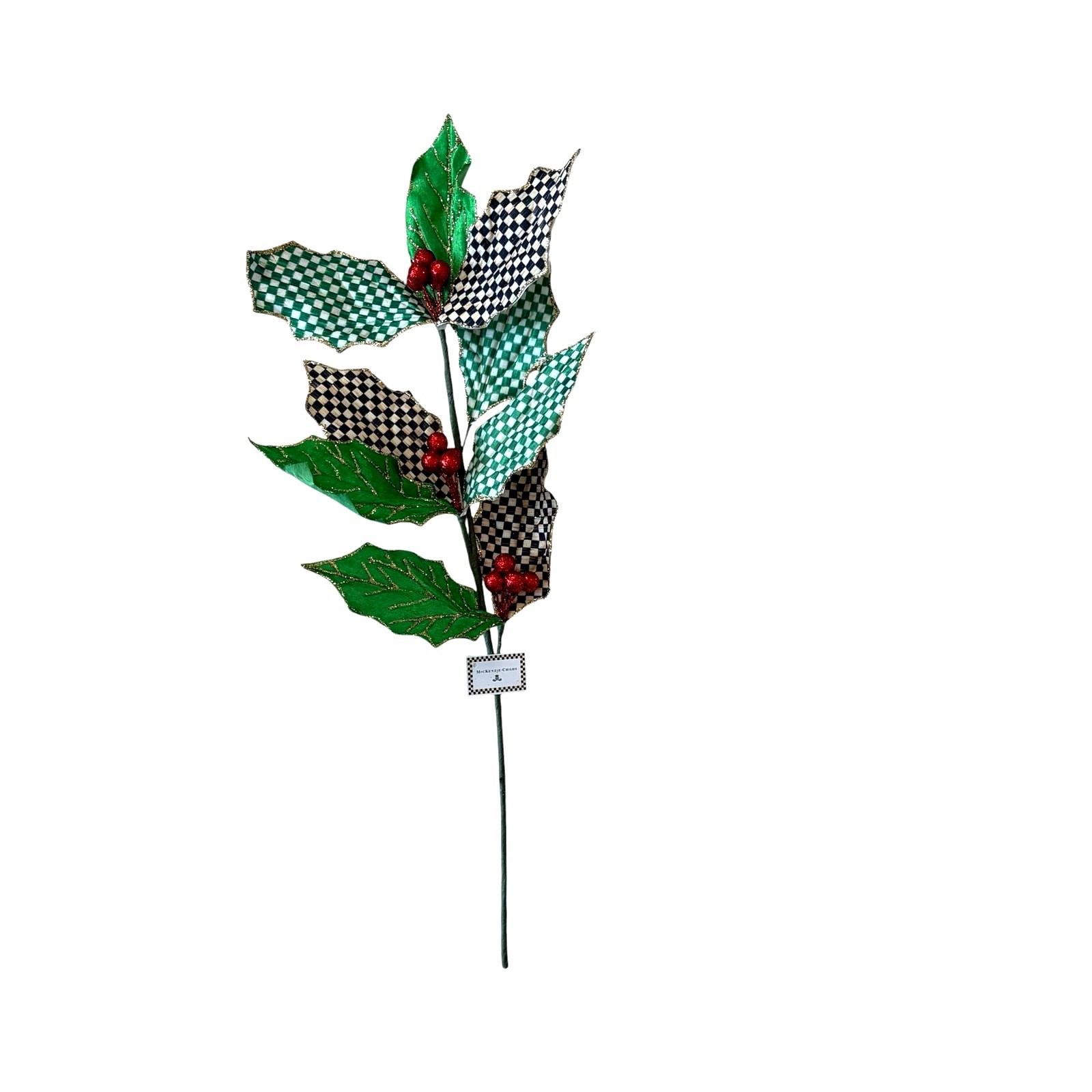 NEW Mackenzie-Childs Check It Out Holly Leaf Spray 22in Christmas Holiday Decor