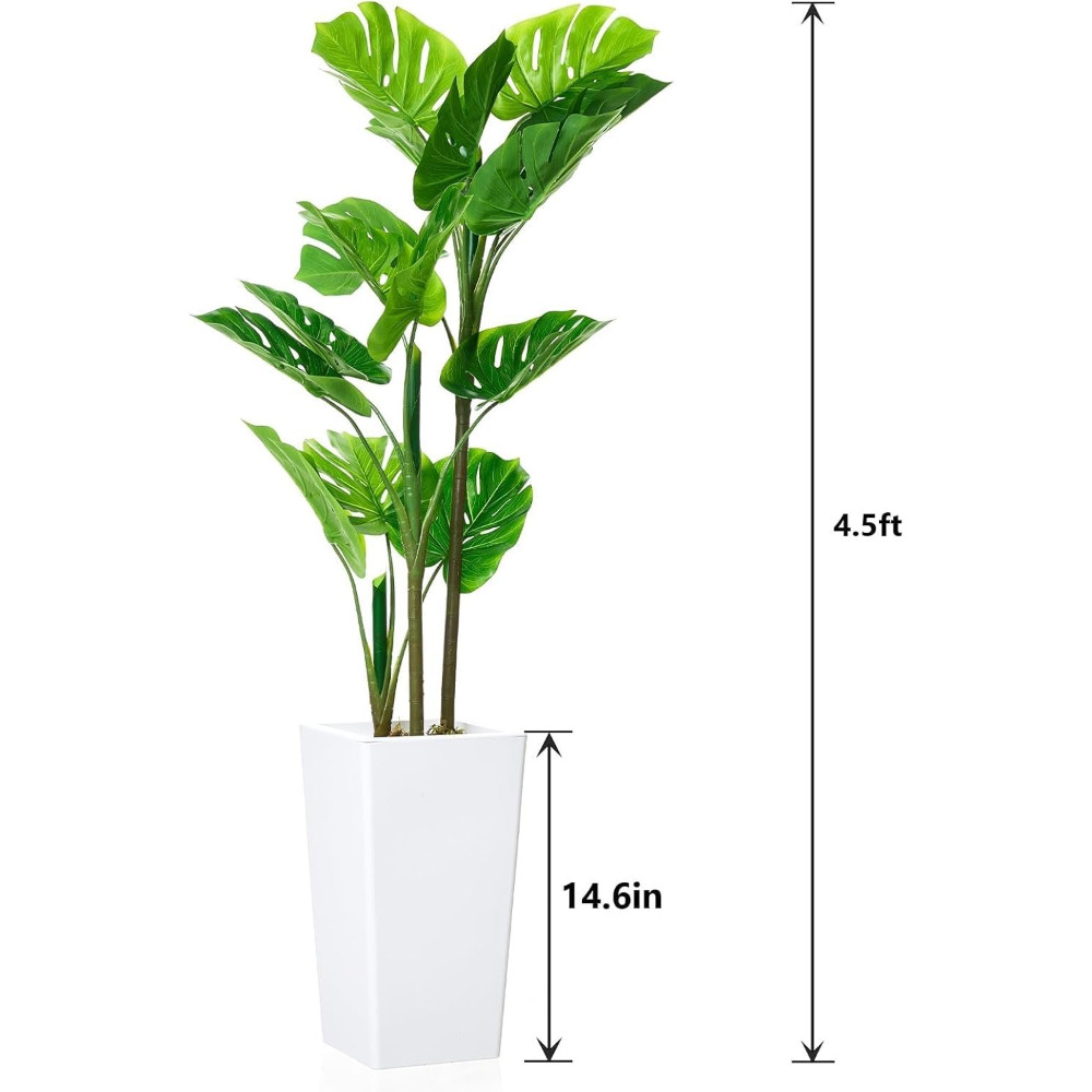 4.5FT Tall Faux Swiss Cheese Plant in White Pot for Porch or Office Decoration