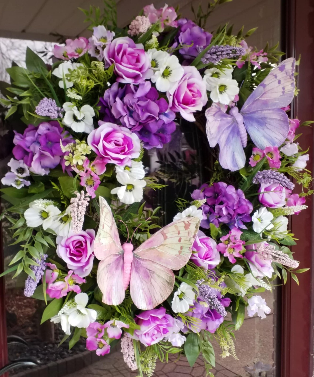 Door Wreath Spring Summer Floral Arrangement Butterfly Garden Decor