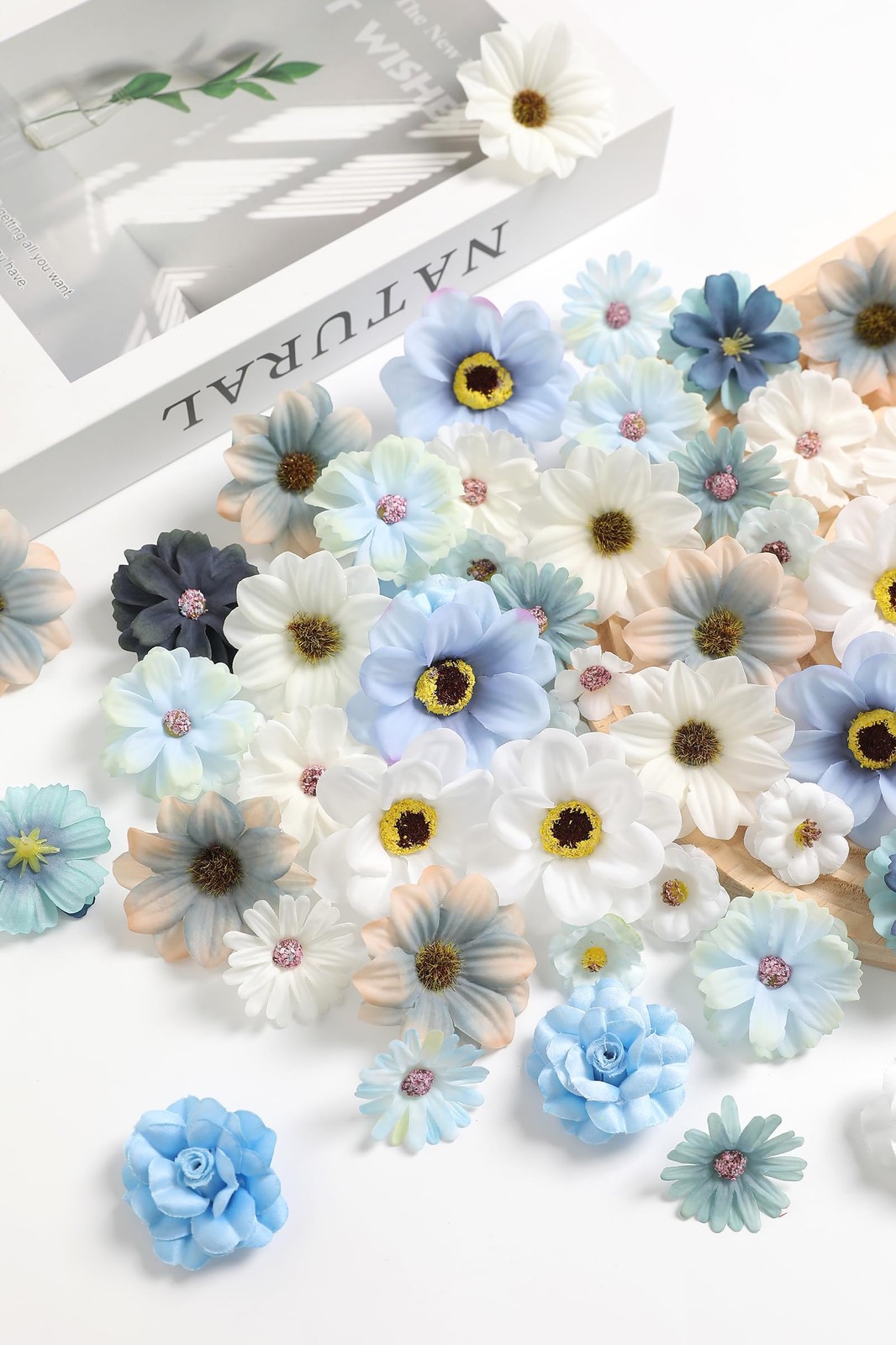 Mini Artificial Silk Flower Heads Blue Peony Daisy Rose Floral Decor 90 PCS