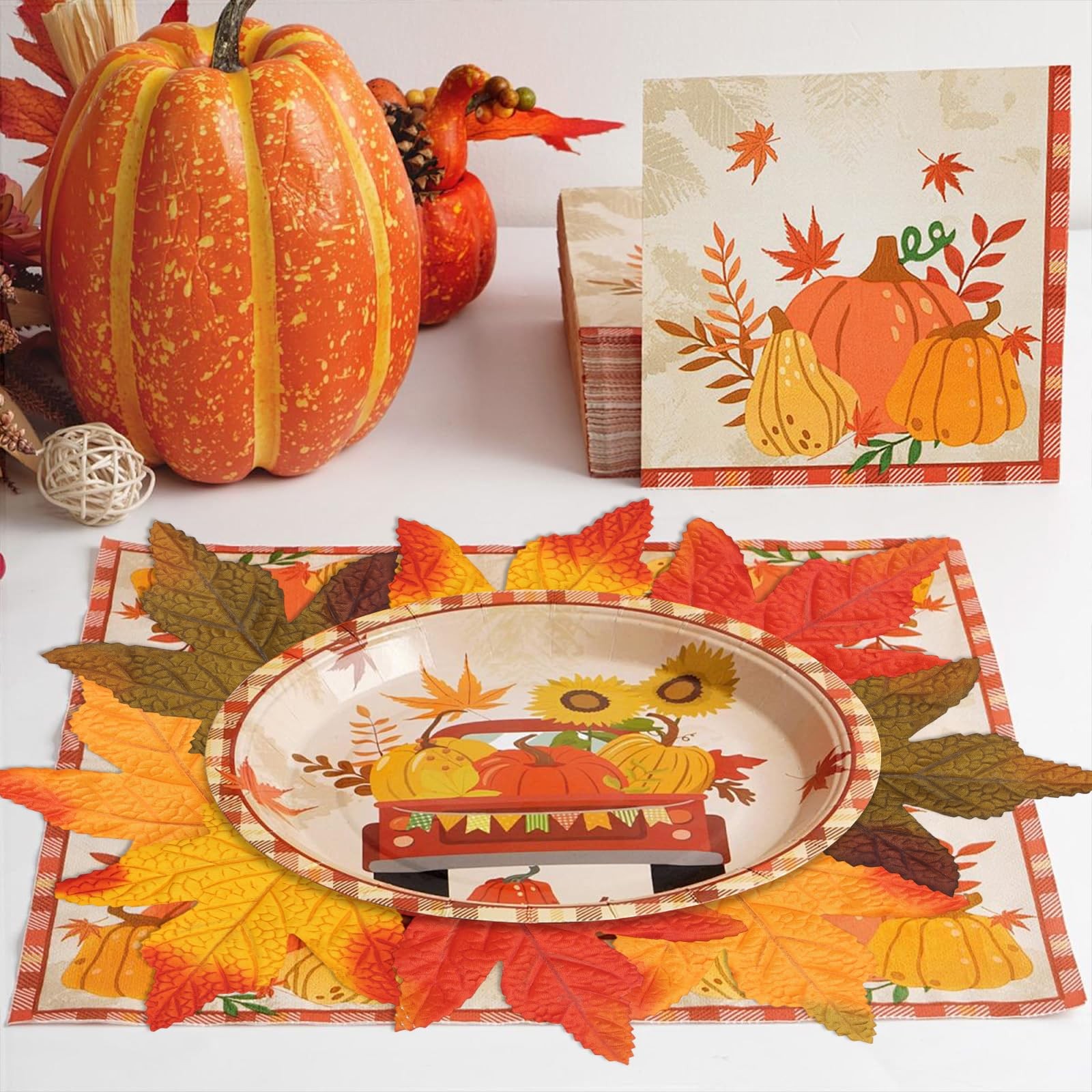60PCS 4Kinds Fall Artificial Maple Leaves Large Size Autumn Leaf Faux Fall Ma…