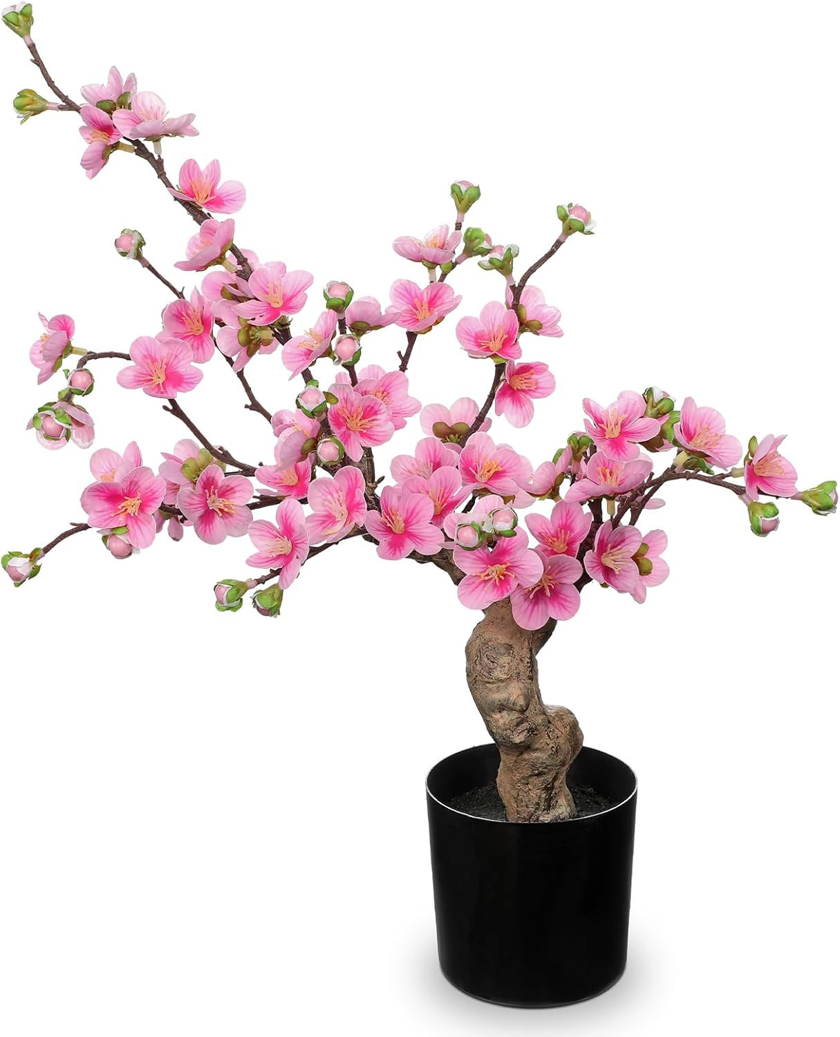 Realistic Faux Cherry Blossom Arrangement with Vase – 17.3″ Pink Silk Flowers