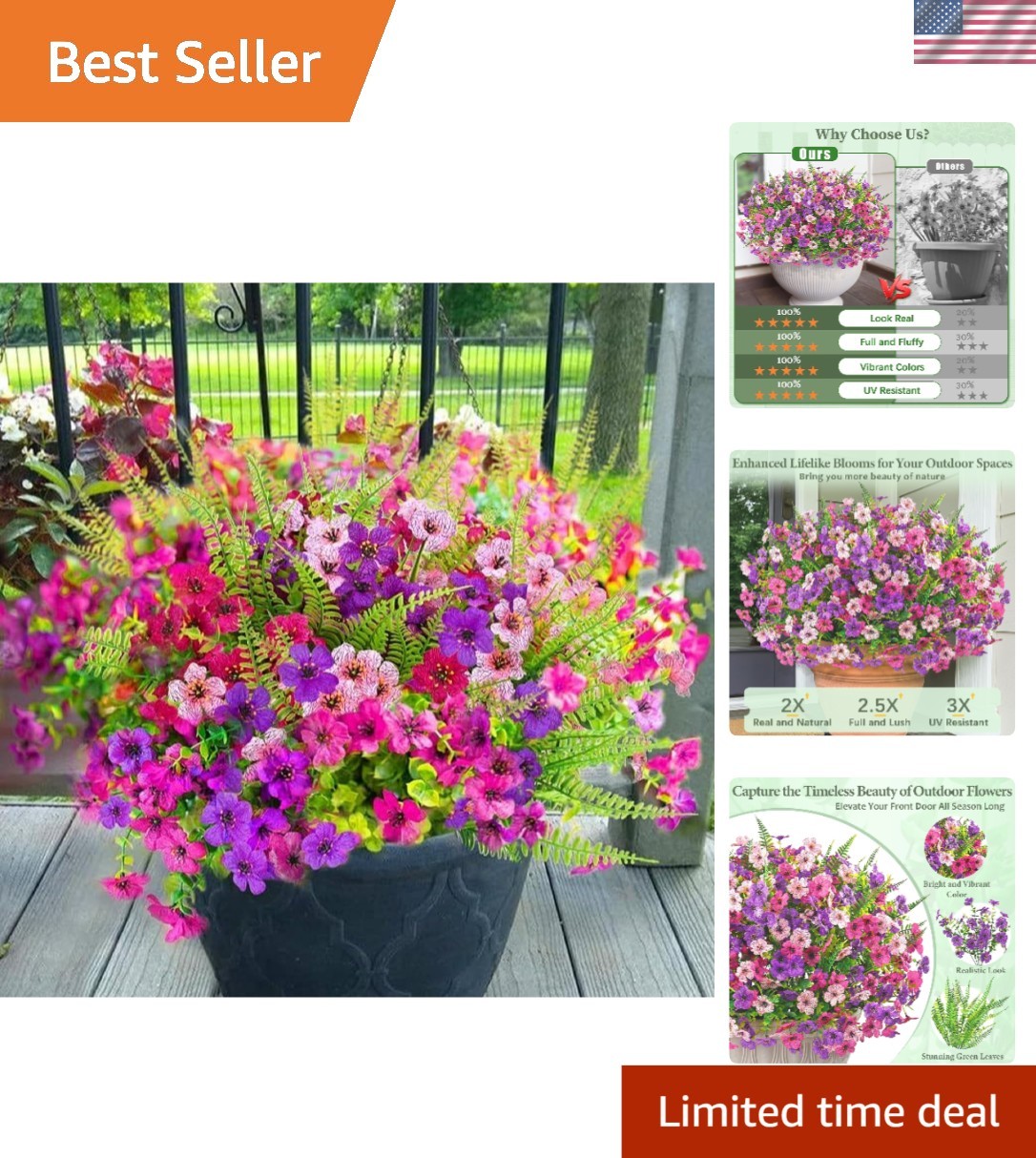 Elegant 12 Bundle UV Resistant Faux Outdoor Flowers for Weddings & Decor