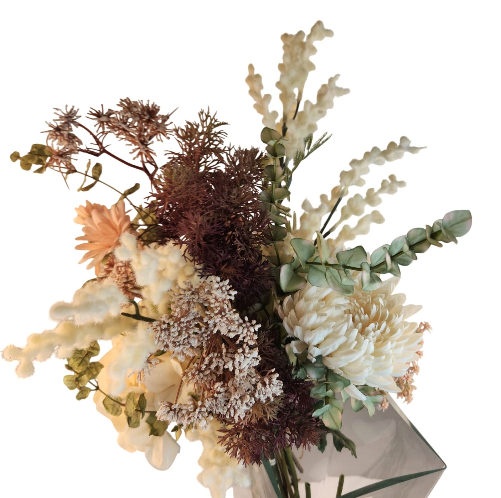 Artificial Floral Arrangement Beige Hydrangea & Cream Mum Bouquet Hand Tied