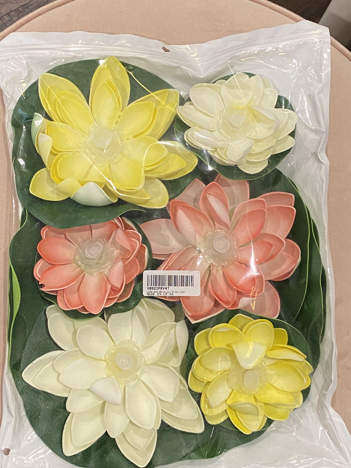 LACGO 6 Pcs Floating Foam Lotus Flower with Water Lily Pad Warm White Lights