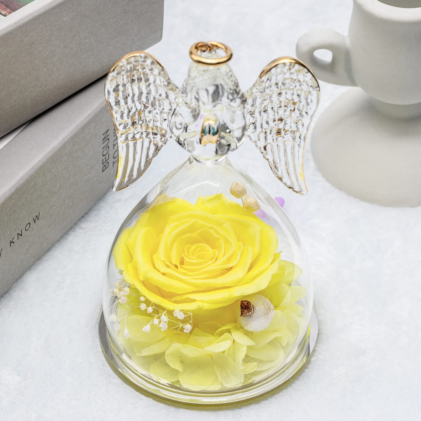 Yamonic Mom Birthday Gifts for Mom,Angel Figurines with Real Rose Gifts for H…