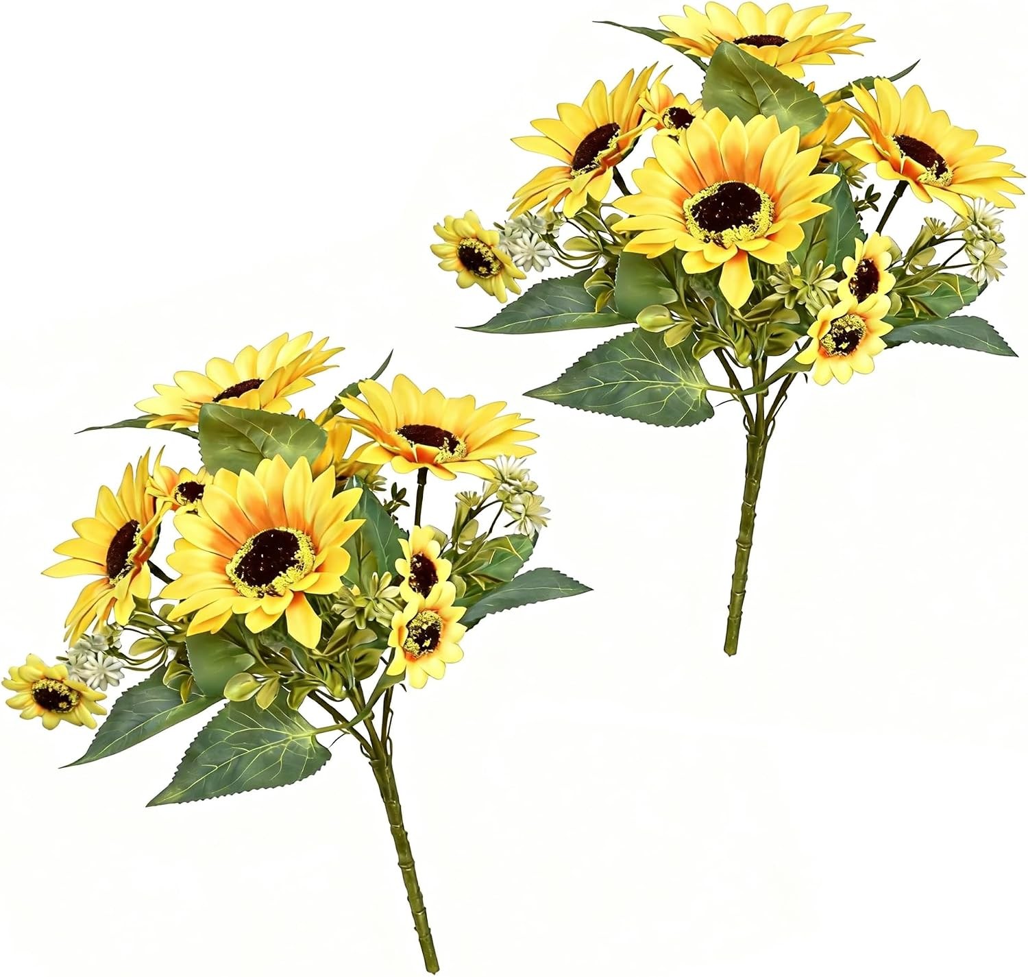 2 Pack 12’’Artificial Sunflower Bouquets – Faux Sunflower Stems with 5 Large