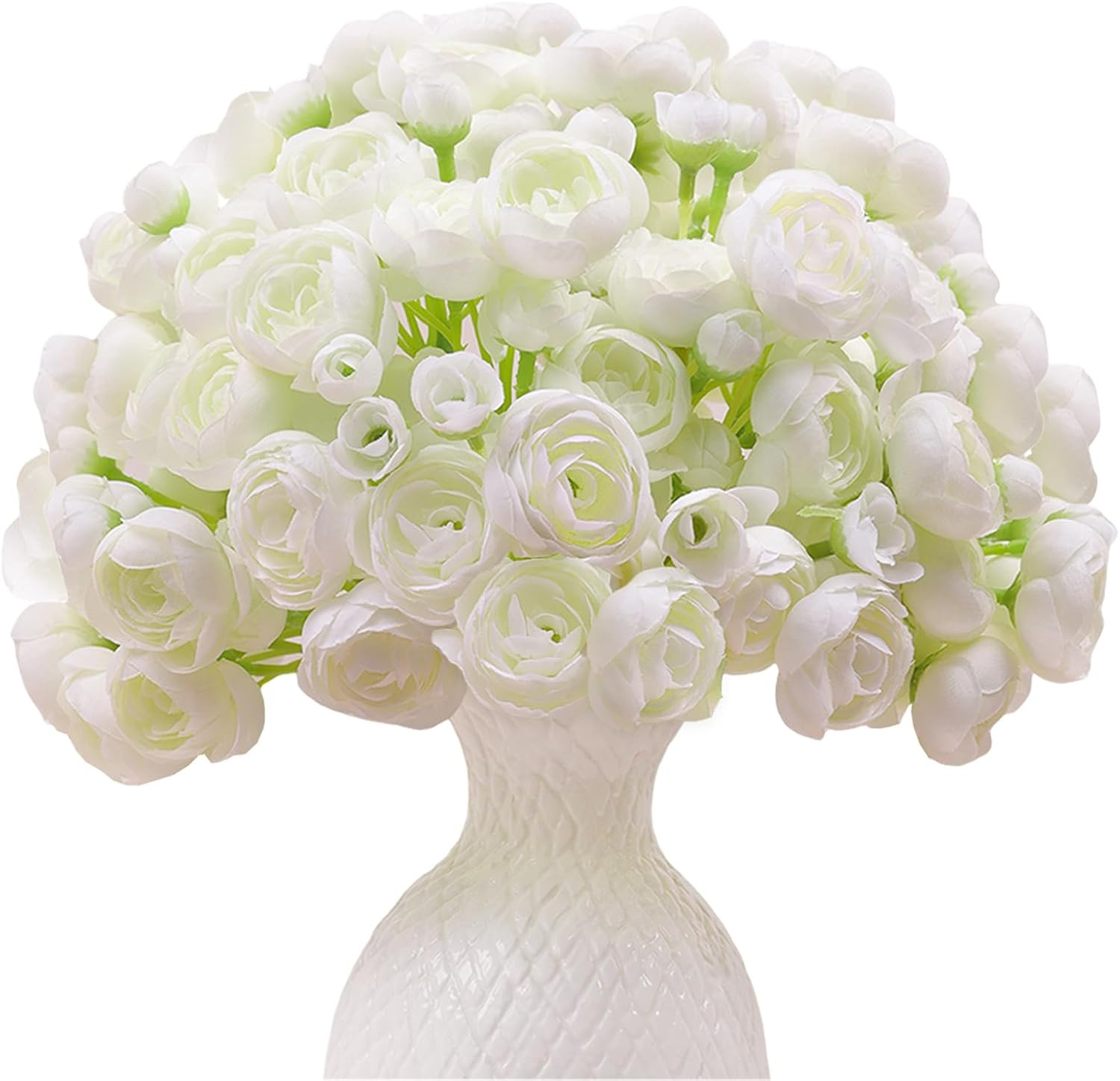 32Pcs Ranunculus Artificial Flowers, Ivory White Faux Silk Mini Peonies Bulk – F