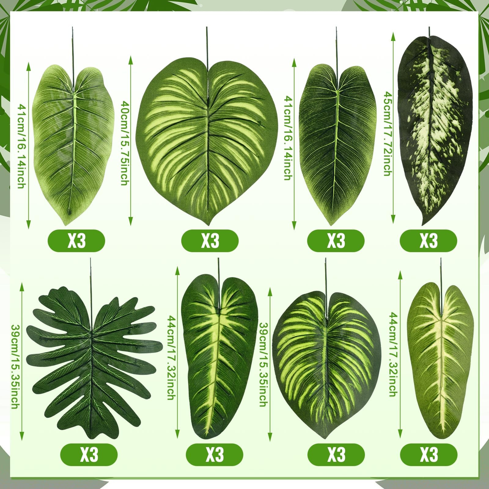 24 Pcs Artificial Palm Leaves 17 Inch Large Tropical Jungle Party Decorations…