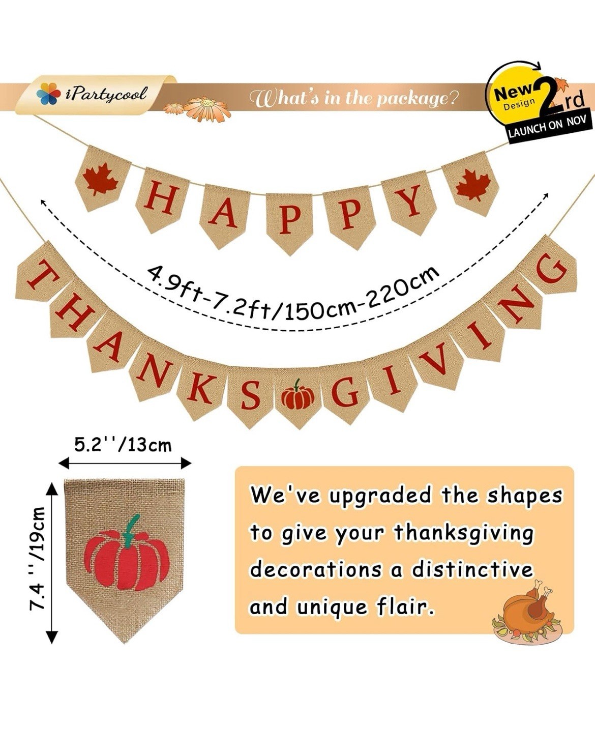 Happy Thanksgiving Banners, Burlap Thanksgiving Party Decorations, Happy Fall