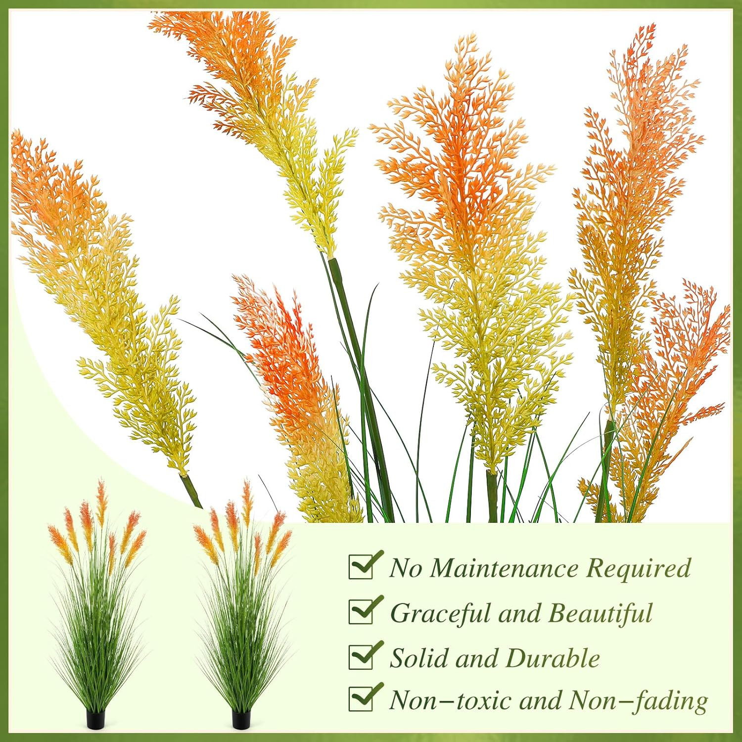 5 Ft Tall Faux Grass Plants – 4 Pack for Home, Office & Wedding Decor