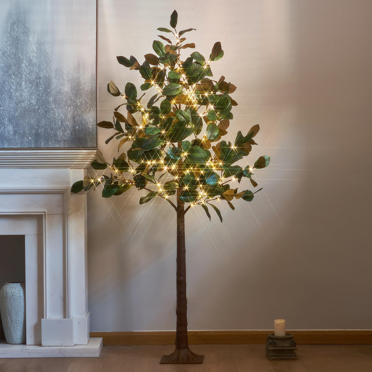 Lighted Magnolia Tree 6FT 280 LED Fairy Lights, Faux Plant Tree with Lights f…