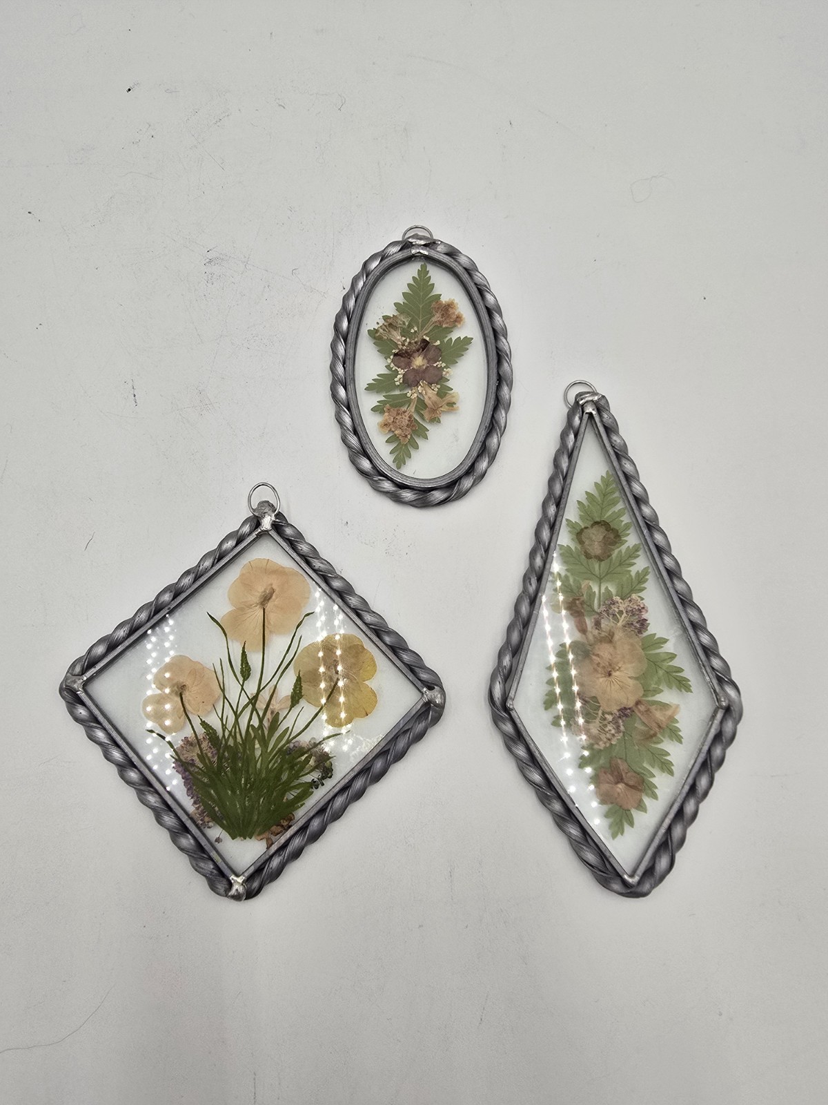 3 PC Dried Pressed Flower Hanging Sun Catchers Decor Cottage Farmhouse