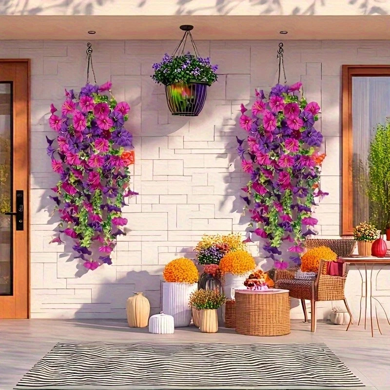 Artificial Violet Flowers with Ground Spike Fake Plants Garden Patio Yard Decor