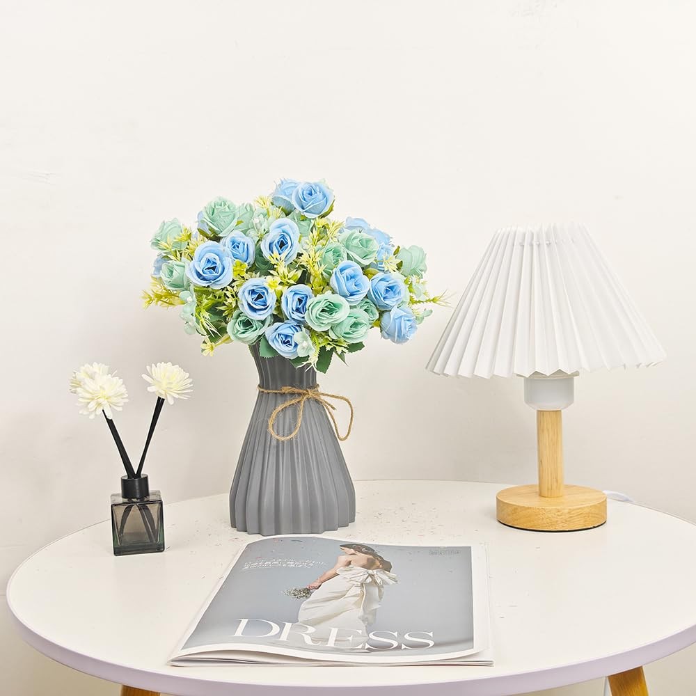 5 PCS Blue Real Touch Artificial Rose Flowers Fake Bouquet for Home Office