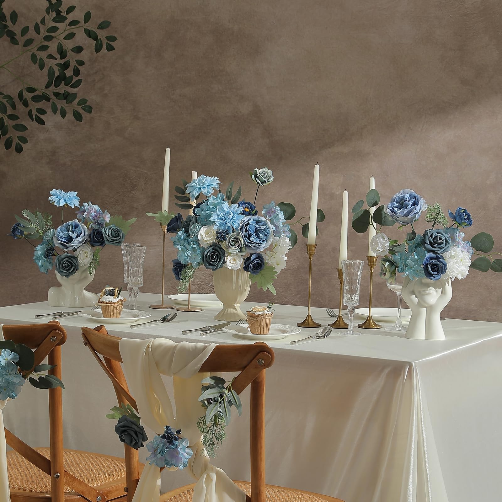 Artificial Flowers Dusty Blue Wedding DIY Bouquet Combo Set Silk Roses