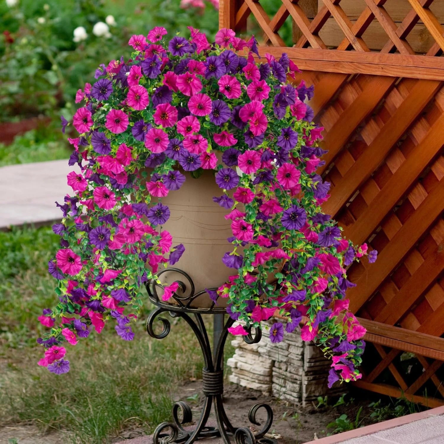 1PC Artificial Morning Glory Vines UV Resistant Hanging Flowers Outdoor Decor