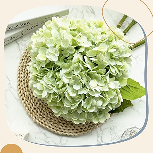 21In Light Green Artificial Hydrangea Flowers – 5 Pcs Real Touch Latex for DIY D