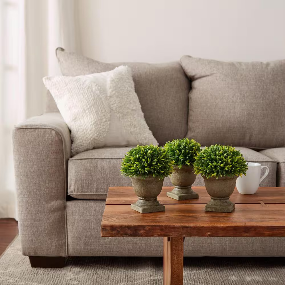 7.5 In. Artificial Podocarpus Grass Plant in Concrete Pot (Set of 3)