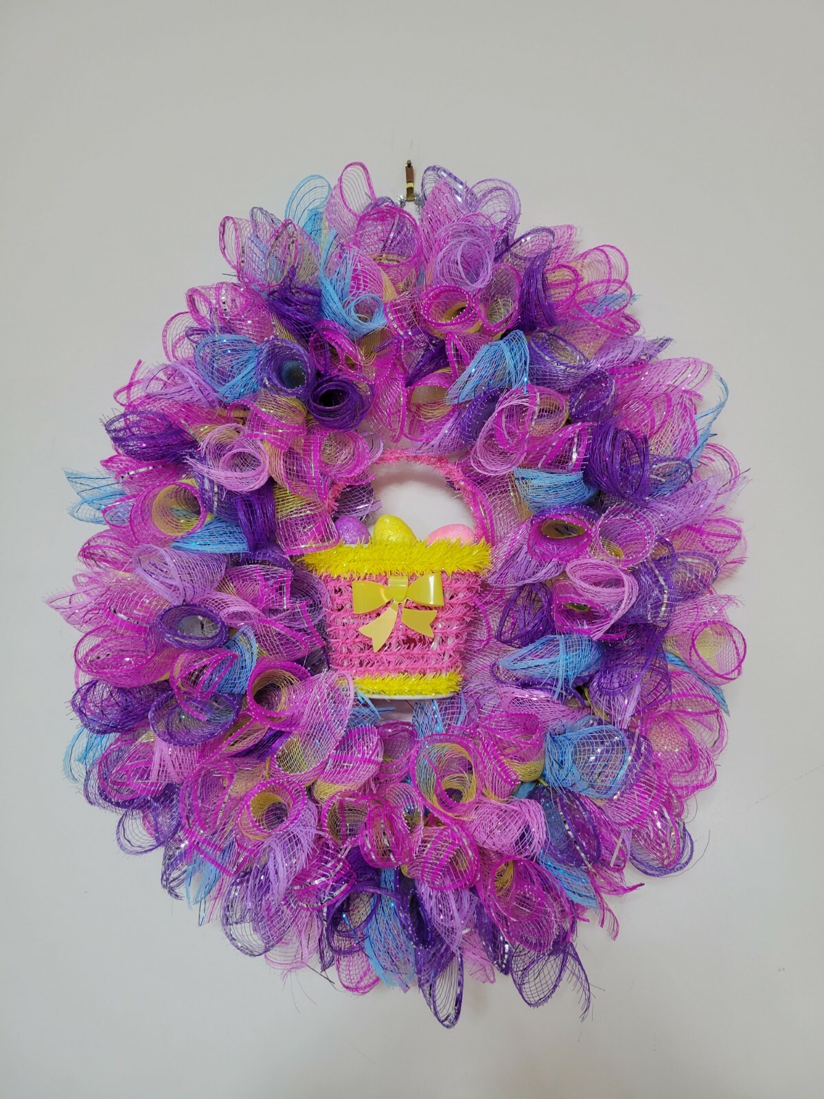 EASTER egg basket blue yellow purple pink SPRING Wreath Deco Mesh Door window