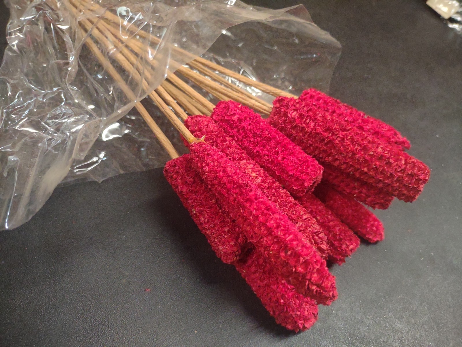 12 Wired Stems of Dried Corncobs, Real Dry Corn Cob for Floral Design, Red Dyed