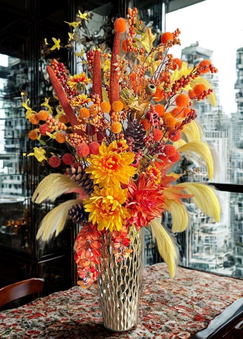 Large Fall Floral Arrangement, Thanksgiving Table Centerpiece, Autumn Decor
