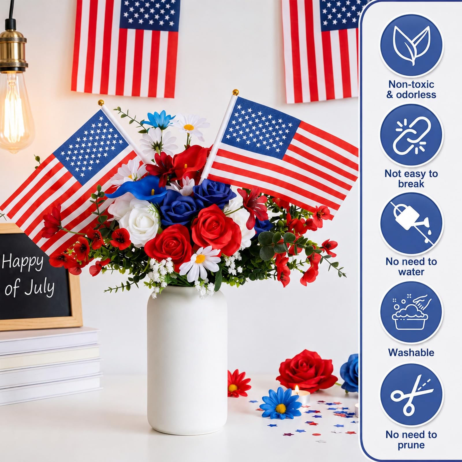 40 Pcs Memorial Day Artificial Flowers for Cemetery Red White and Blue Flower…