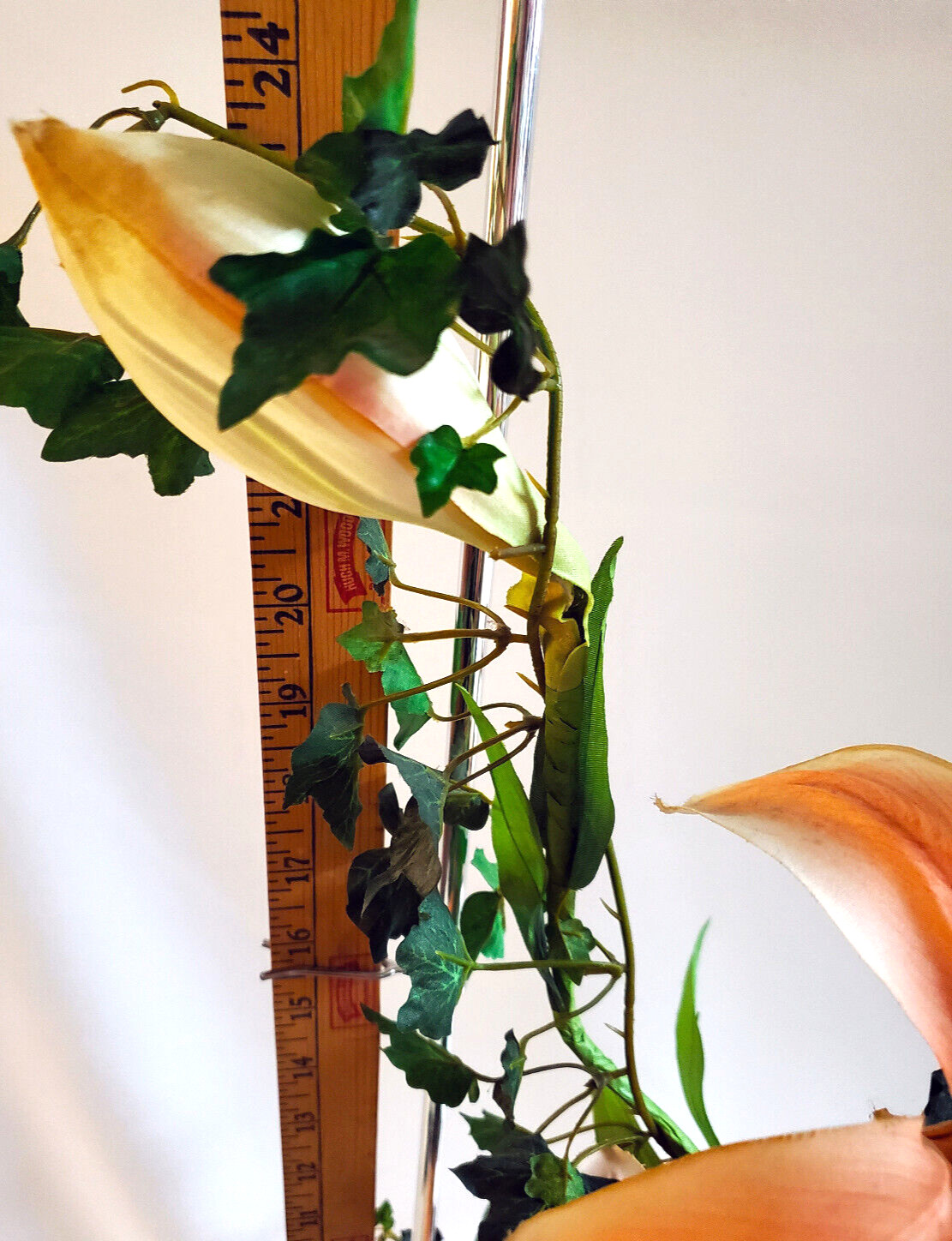Peach Lillies & Ivy Silk Floral Centerpiece in Matching ceramic Vase