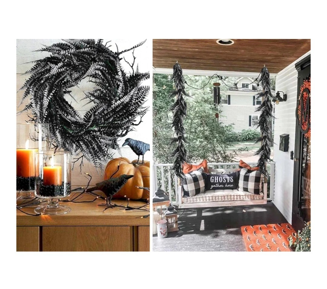 2 Pcs Black Garland Artificial Boston Palnts 6 FT Black Fern for Decor hanging