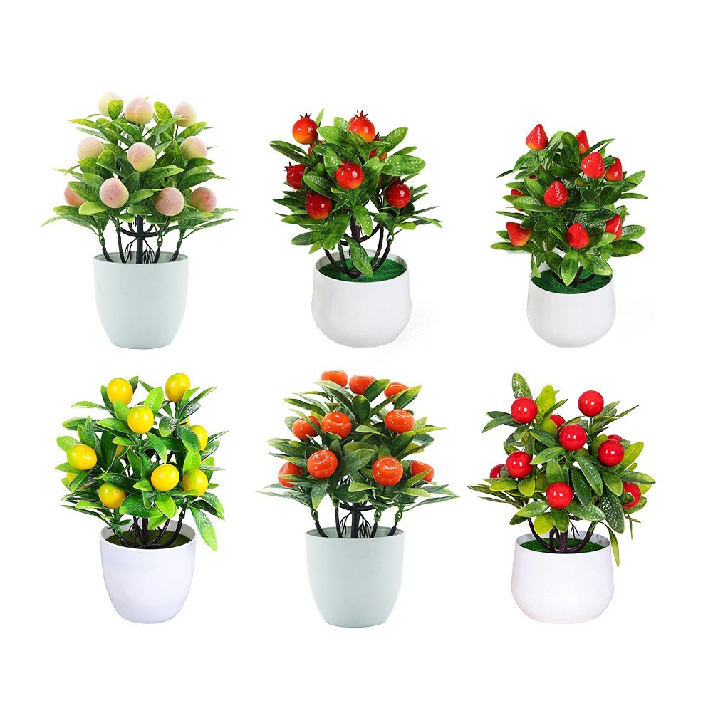 Small Artificial Fruit Tree Plastic Potted Plant for Home Office Decor