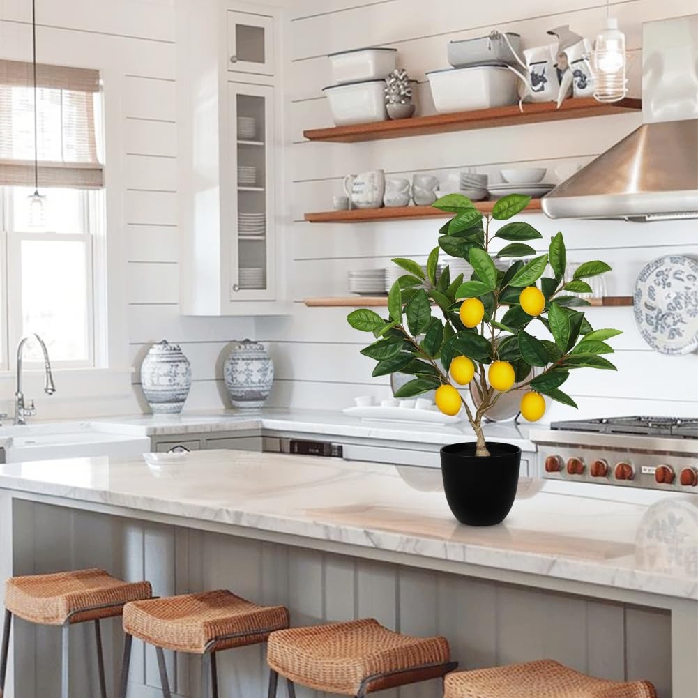 Artificial Potted Lemon Tree Fake Citrus Plant 19.7 Inches Black Pot