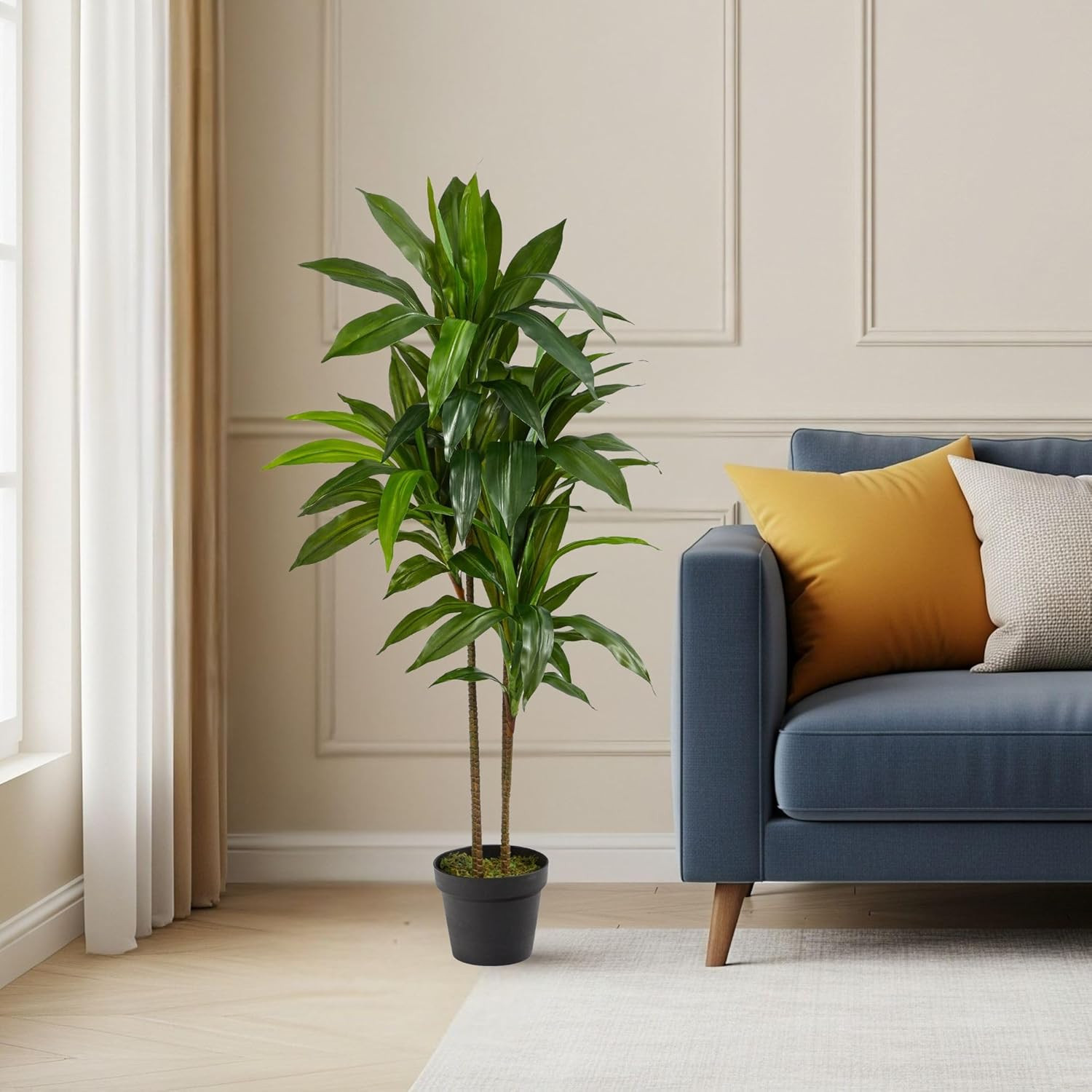 Nearly Natural 48In Artificial Dracaena Plant with Real Touch Leaves and Multi T